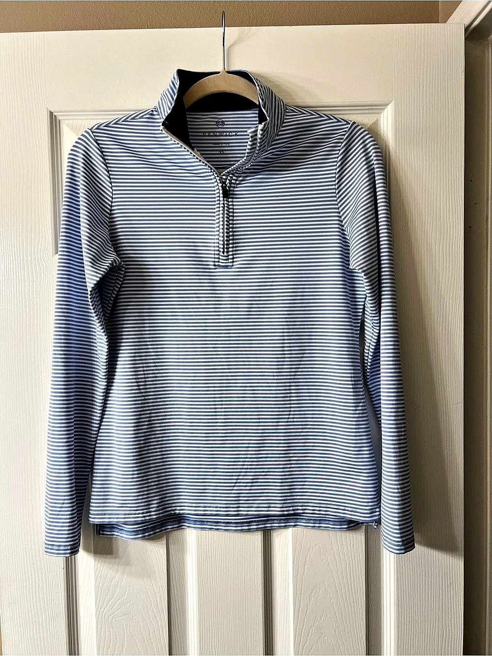 Renwick Striped 1/4 Zip Long Sleeve Top Blue & White XS